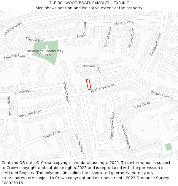 7, BIRCHWOOD ROAD, EXMOUTH, EX8 4LG: Location map and indicative extent of plot