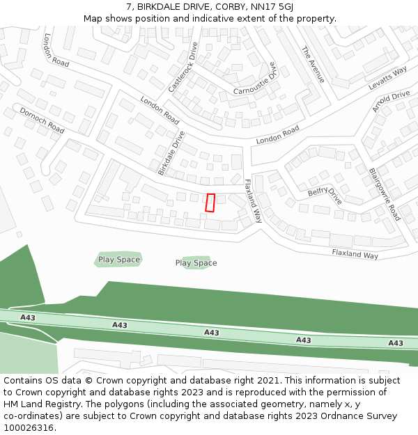 7, BIRKDALE DRIVE, CORBY, NN17 5GJ: Location map and indicative extent of plot