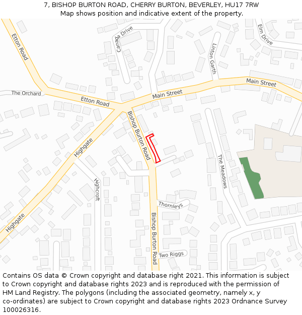 7, BISHOP BURTON ROAD, CHERRY BURTON, BEVERLEY, HU17 7RW: Location map and indicative extent of plot
