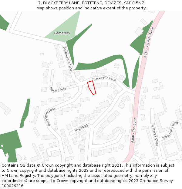 7, BLACKBERRY LANE, POTTERNE, DEVIZES, SN10 5NZ: Location map and indicative extent of plot