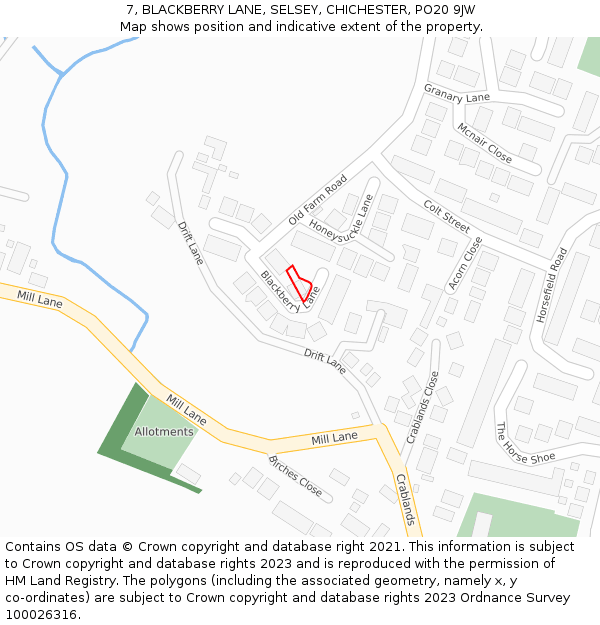 7, BLACKBERRY LANE, SELSEY, CHICHESTER, PO20 9JW: Location map and indicative extent of plot