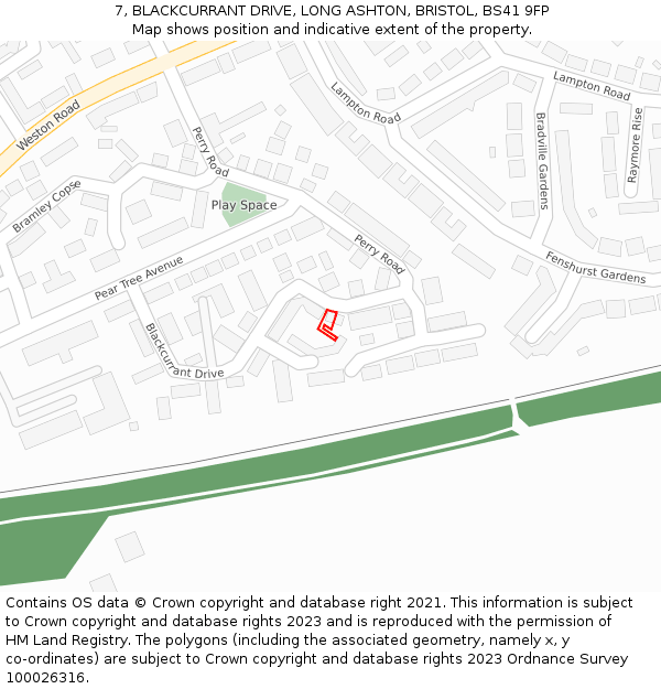 7, BLACKCURRANT DRIVE, LONG ASHTON, BRISTOL, BS41 9FP: Location map and indicative extent of plot