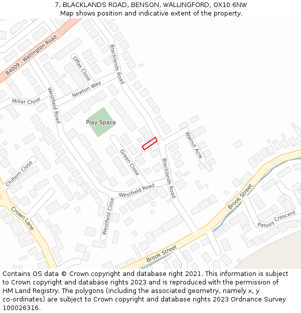 7, BLACKLANDS ROAD, BENSON, WALLINGFORD, OX10 6NW: Location map and indicative extent of plot