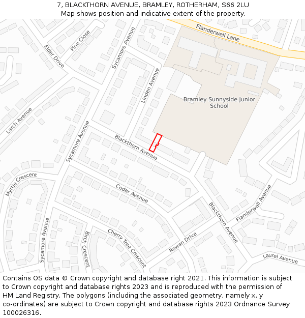 7, BLACKTHORN AVENUE, BRAMLEY, ROTHERHAM, S66 2LU: Location map and indicative extent of plot