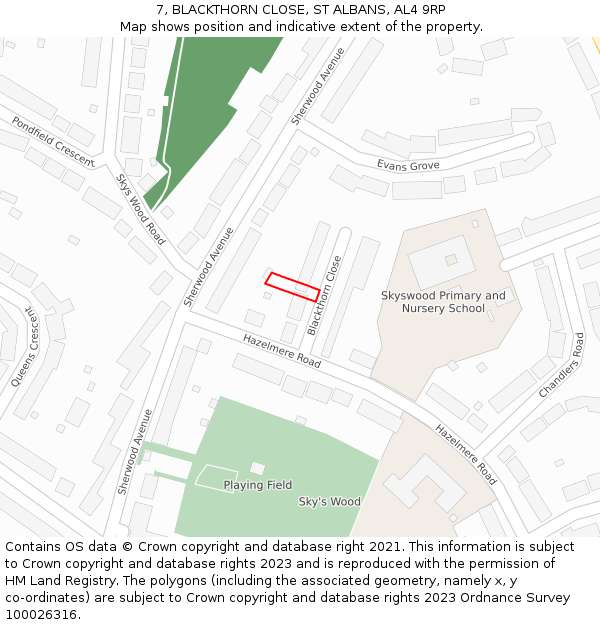 7, BLACKTHORN CLOSE, ST ALBANS, AL4 9RP: Location map and indicative extent of plot