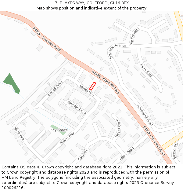 7, BLAKES WAY, COLEFORD, GL16 8EX: Location map and indicative extent of plot