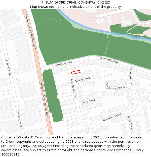 7, BLANDFORD DRIVE, COVENTRY, CV2 2JD: Location map and indicative extent of plot