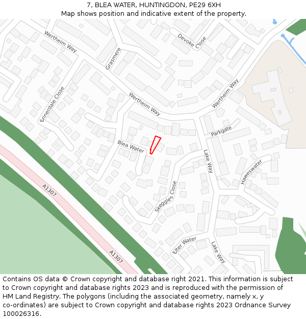 7, BLEA WATER, HUNTINGDON, PE29 6XH: Location map and indicative extent of plot