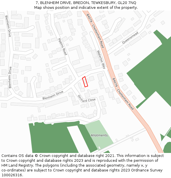 7, BLENHEIM DRIVE, BREDON, TEWKESBURY, GL20 7NQ: Location map and indicative extent of plot