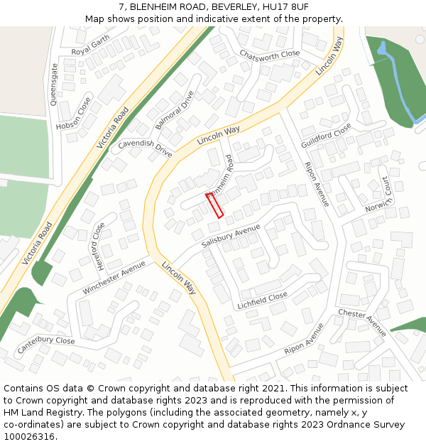 7, BLENHEIM ROAD, BEVERLEY, HU17 8UF: Location map and indicative extent of plot