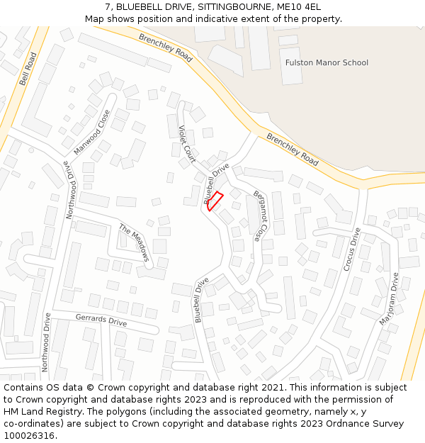 7, BLUEBELL DRIVE, SITTINGBOURNE, ME10 4EL: Location map and indicative extent of plot