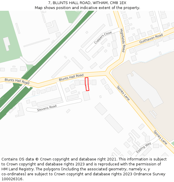 7, BLUNTS HALL ROAD, WITHAM, CM8 1EX: Location map and indicative extent of plot