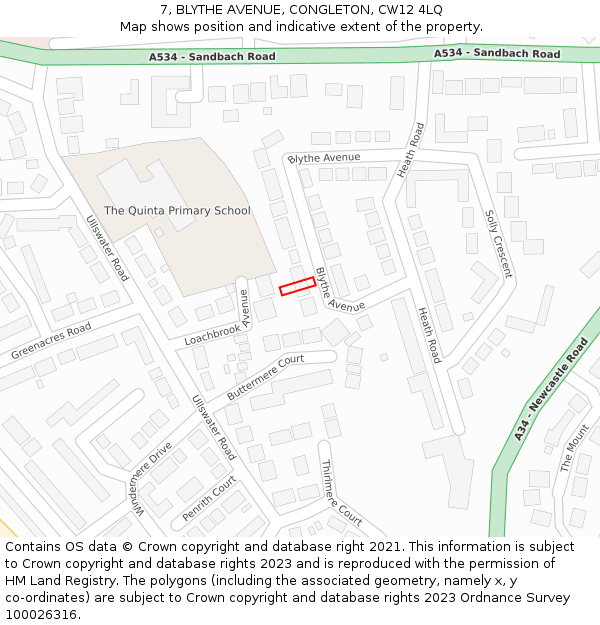 7, BLYTHE AVENUE, CONGLETON, CW12 4LQ: Location map and indicative extent of plot