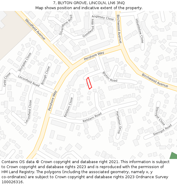 7, BLYTON GROVE, LINCOLN, LN6 3NQ: Location map and indicative extent of plot