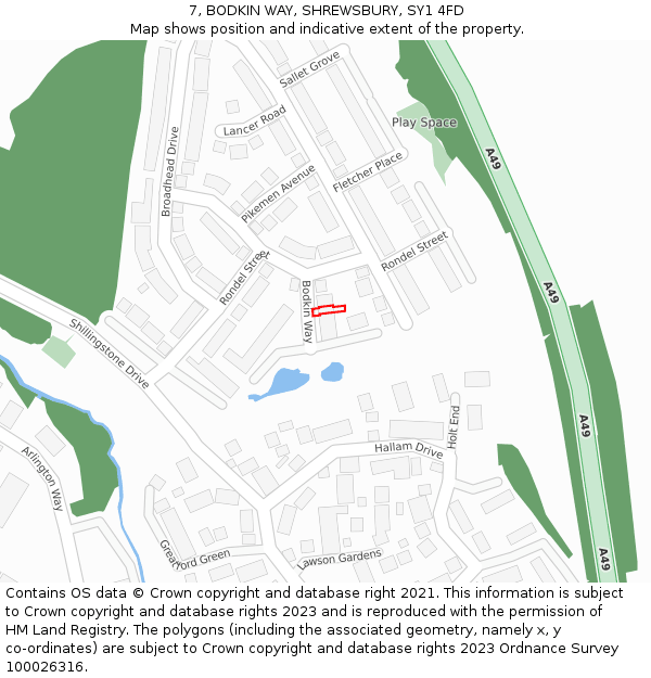 7, BODKIN WAY, SHREWSBURY, SY1 4FD: Location map and indicative extent of plot