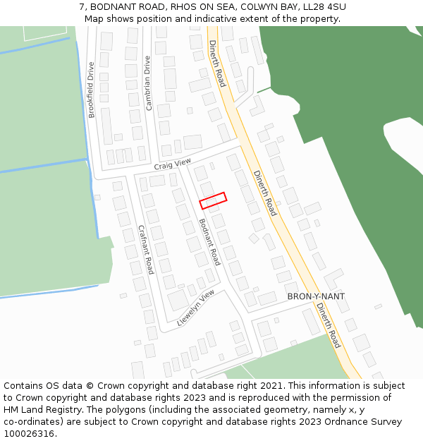 7, BODNANT ROAD, RHOS ON SEA, COLWYN BAY, LL28 4SU: Location map and indicative extent of plot