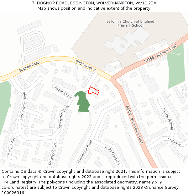 7, BOGNOP ROAD, ESSINGTON, WOLVERHAMPTON, WV11 2BA: Location map and indicative extent of plot