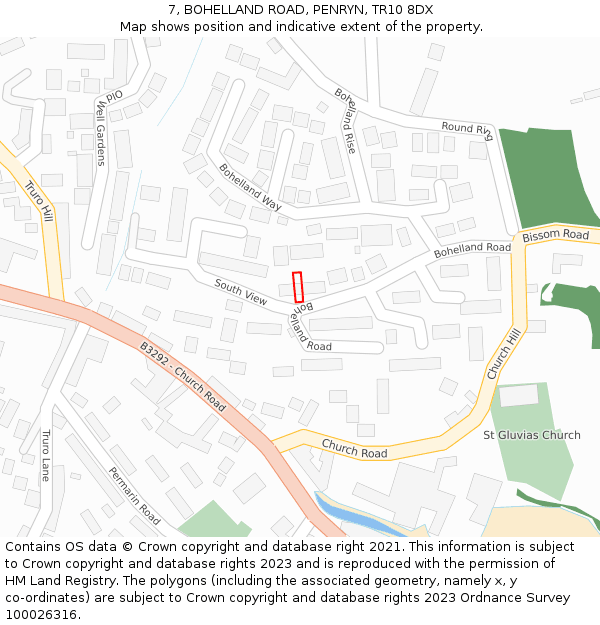 7, BOHELLAND ROAD, PENRYN, TR10 8DX: Location map and indicative extent of plot