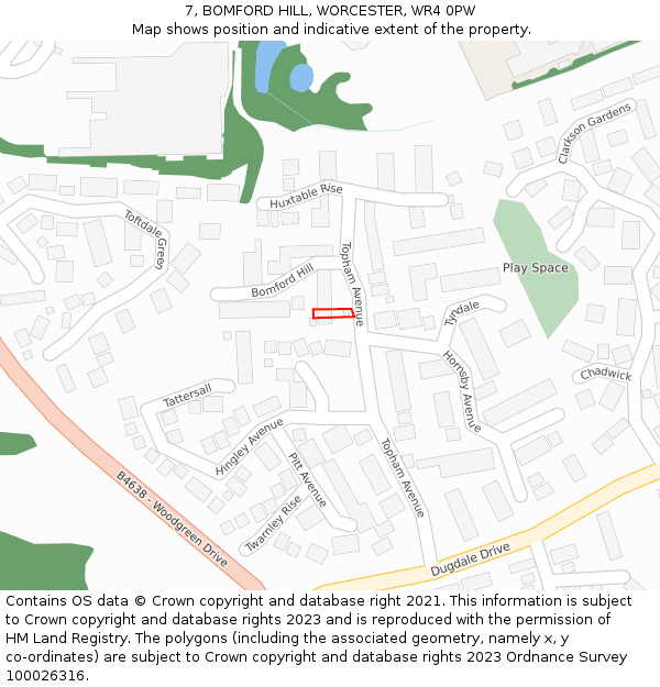 7, BOMFORD HILL, WORCESTER, WR4 0PW: Location map and indicative extent of plot