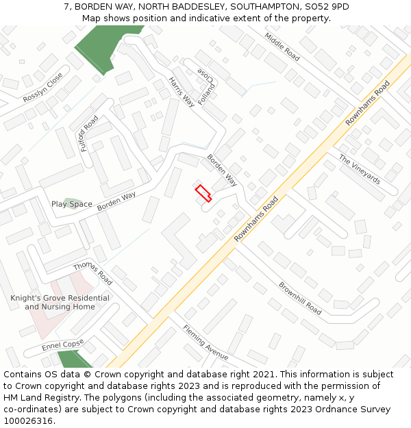 7, BORDEN WAY, NORTH BADDESLEY, SOUTHAMPTON, SO52 9PD: Location map and indicative extent of plot