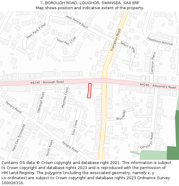 7, BOROUGH ROAD, LOUGHOR, SWANSEA, SA4 6RP: Location map and indicative extent of plot