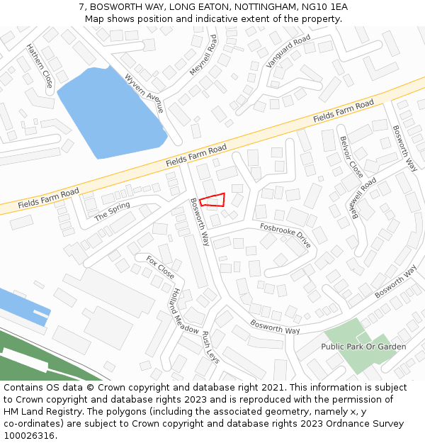 7, BOSWORTH WAY, LONG EATON, NOTTINGHAM, NG10 1EA: Location map and indicative extent of plot