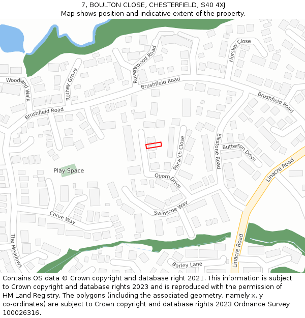 7, BOULTON CLOSE, CHESTERFIELD, S40 4XJ: Location map and indicative extent of plot