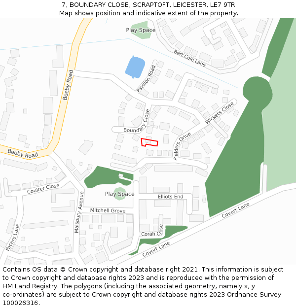 7, BOUNDARY CLOSE, SCRAPTOFT, LEICESTER, LE7 9TR: Location map and indicative extent of plot