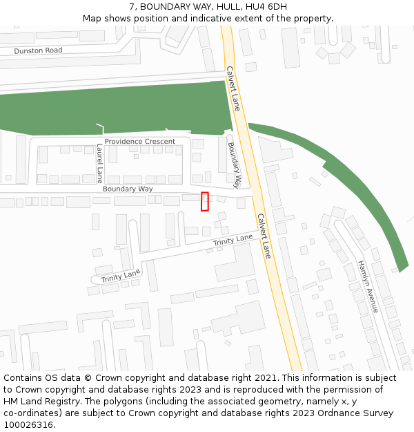 7, BOUNDARY WAY, HULL, HU4 6DH: Location map and indicative extent of plot