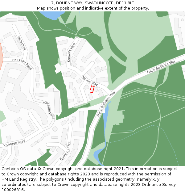 7, BOURNE WAY, SWADLINCOTE, DE11 8LT: Location map and indicative extent of plot