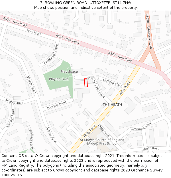 7, BOWLING GREEN ROAD, UTTOXETER, ST14 7HW: Location map and indicative extent of plot