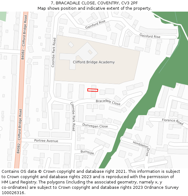 7, BRACADALE CLOSE, COVENTRY, CV3 2PF: Location map and indicative extent of plot