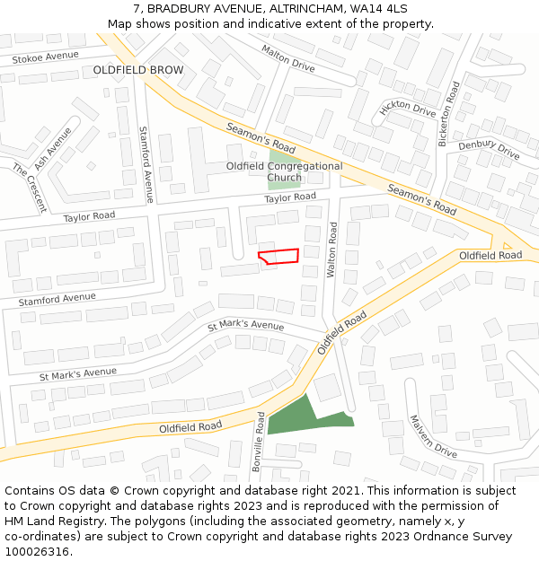 7, BRADBURY AVENUE, ALTRINCHAM, WA14 4LS: Location map and indicative extent of plot