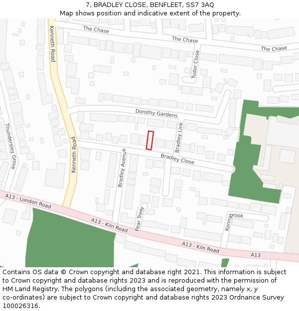 7, BRADLEY CLOSE, BENFLEET, SS7 3AQ: Location map and indicative extent of plot