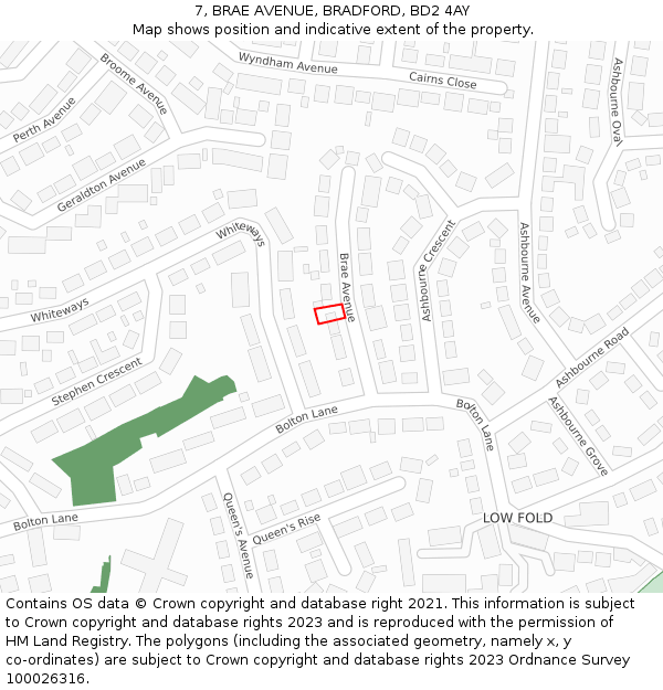 7, BRAE AVENUE, BRADFORD, BD2 4AY: Location map and indicative extent of plot