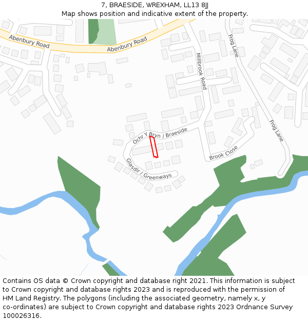 7, BRAESIDE, WREXHAM, LL13 8JJ: Location map and indicative extent of plot