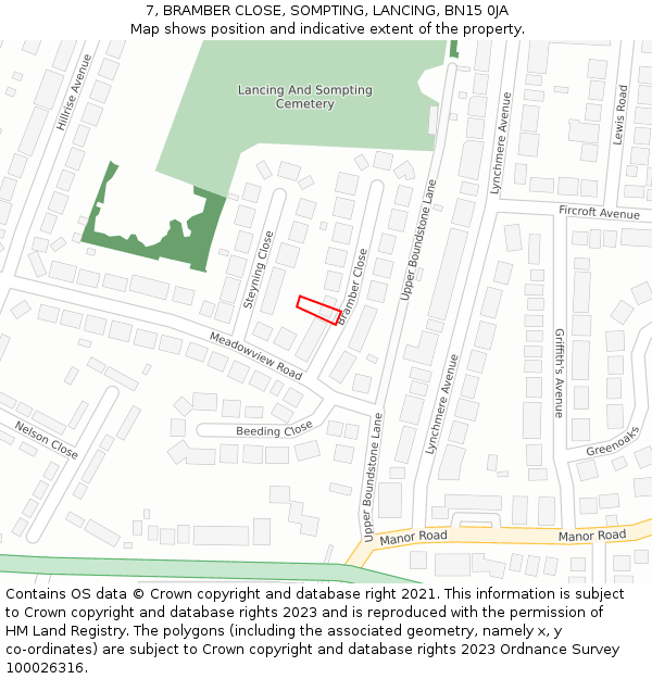 7, BRAMBER CLOSE, SOMPTING, LANCING, BN15 0JA: Location map and indicative extent of plot