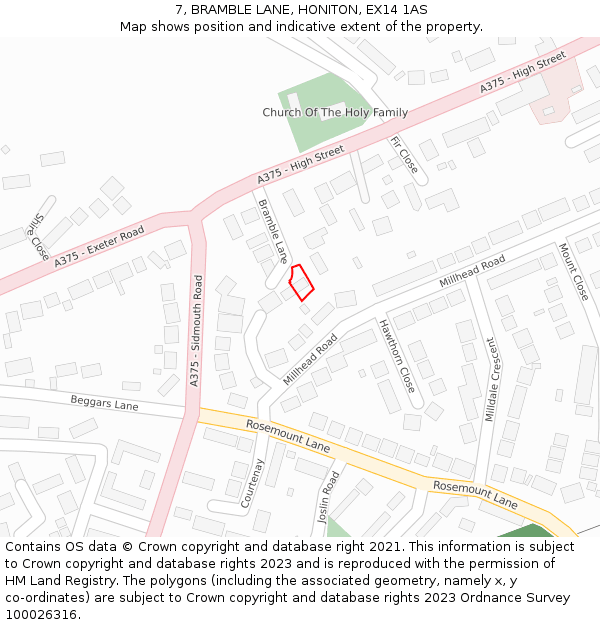 7, BRAMBLE LANE, HONITON, EX14 1AS: Location map and indicative extent of plot