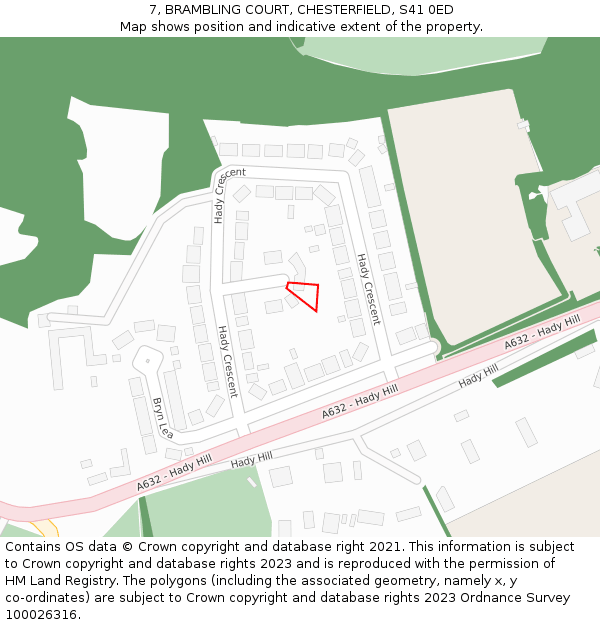 7, BRAMBLING COURT, CHESTERFIELD, S41 0ED: Location map and indicative extent of plot