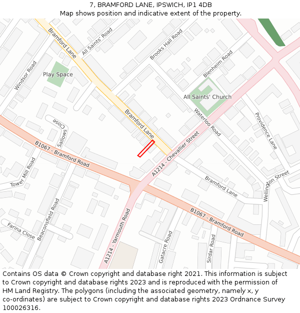 7, BRAMFORD LANE, IPSWICH, IP1 4DB: Location map and indicative extent of plot