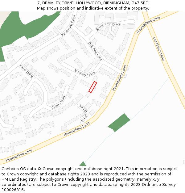 7, BRAMLEY DRIVE, HOLLYWOOD, BIRMINGHAM, B47 5RD: Location map and indicative extent of plot