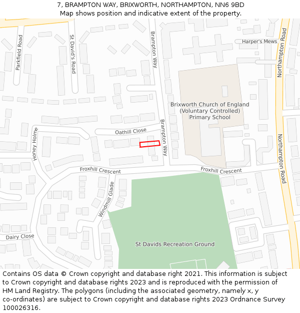 7, BRAMPTON WAY, BRIXWORTH, NORTHAMPTON, NN6 9BD: Location map and indicative extent of plot