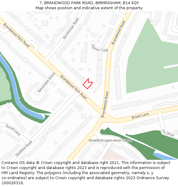 7, BRANDWOOD PARK ROAD, BIRMINGHAM, B14 6QY: Location map and indicative extent of plot