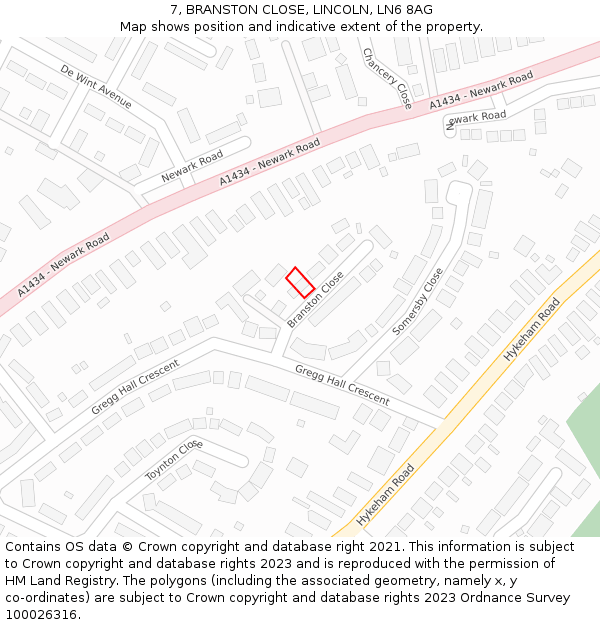 7, BRANSTON CLOSE, LINCOLN, LN6 8AG: Location map and indicative extent of plot