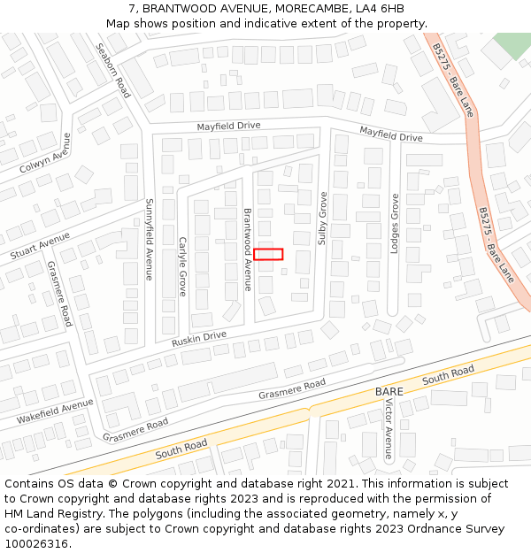 7, BRANTWOOD AVENUE, MORECAMBE, LA4 6HB: Location map and indicative extent of plot