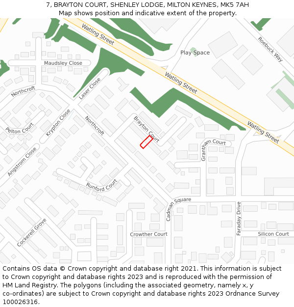 7, BRAYTON COURT, SHENLEY LODGE, MILTON KEYNES, MK5 7AH: Location map and indicative extent of plot