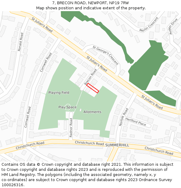 7, BRECON ROAD, NEWPORT, NP19 7RW: Location map and indicative extent of plot
