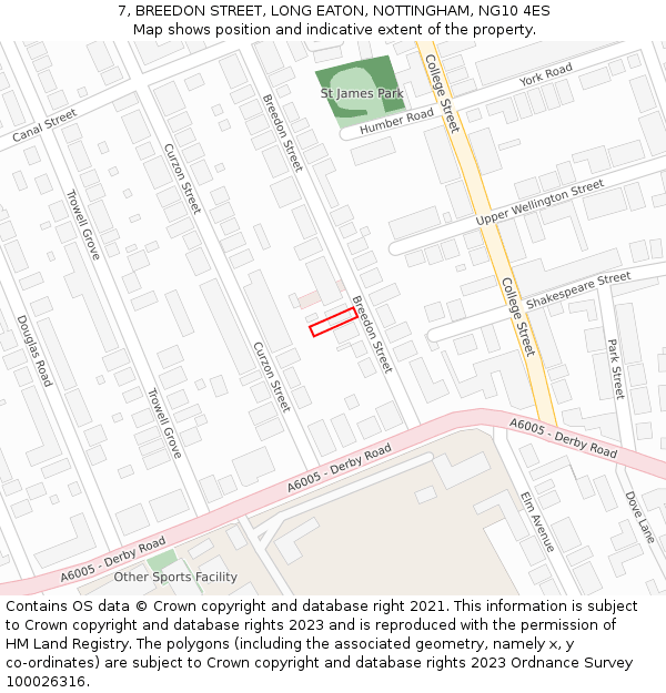 7, BREEDON STREET, LONG EATON, NOTTINGHAM, NG10 4ES: Location map and indicative extent of plot