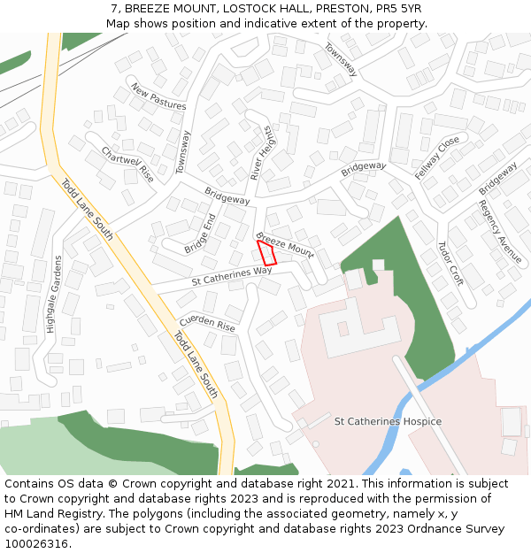 7, BREEZE MOUNT, LOSTOCK HALL, PRESTON, PR5 5YR: Location map and indicative extent of plot