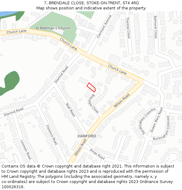 7, BRENDALE CLOSE, STOKE-ON-TRENT, ST4 4RG: Location map and indicative extent of plot
